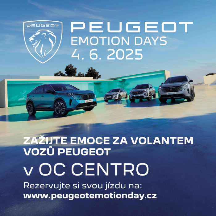 Peugeot Emotion Day 2025 se vrací do OC Centro Zlín, tentokrát s širokou nabídkou pohonů i akčních výhod!