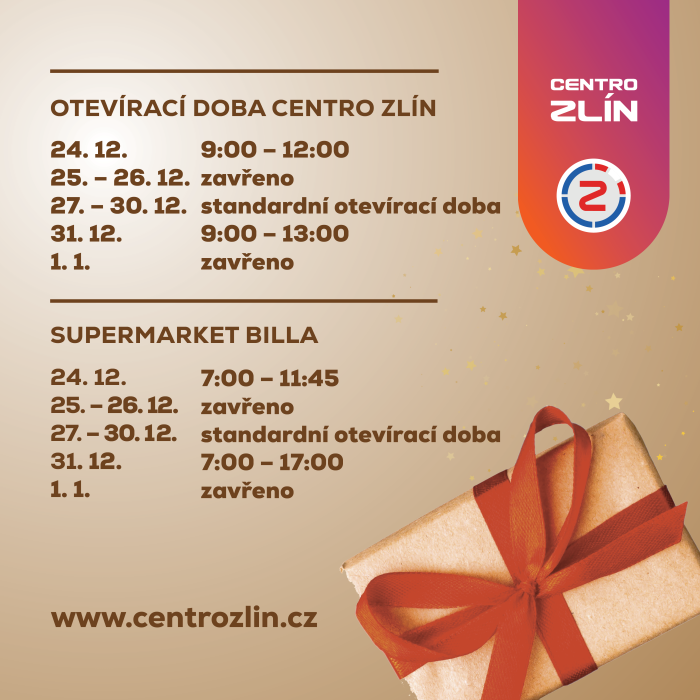 Otevírací doba OC Centro Zlín během Vánoc