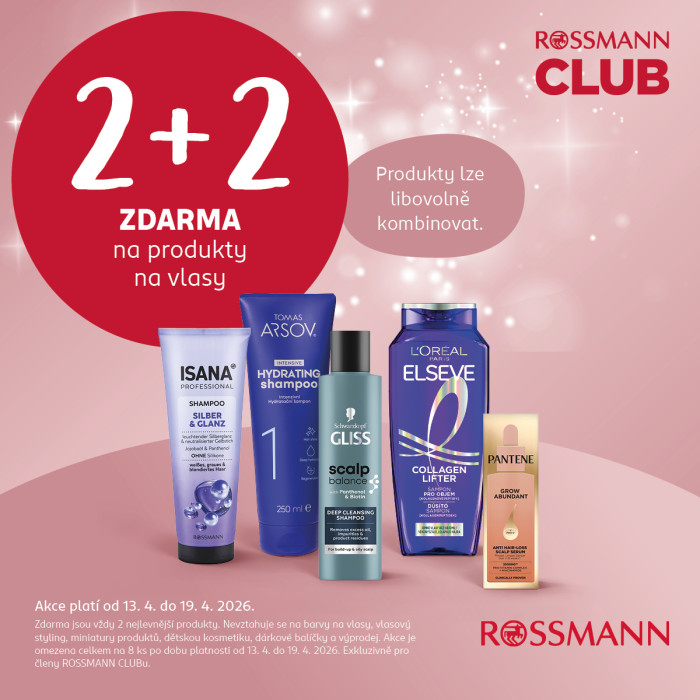 ROSSMANN CLUB – 2+2 zdarma na produkty na vlasy