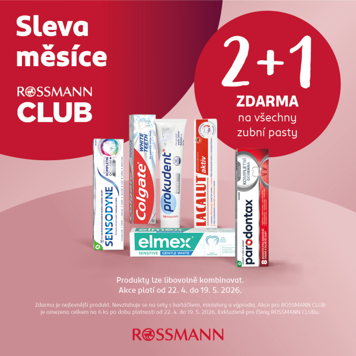 2+1 zdarma na všechny zubní pasty v rámci ROSSMANN CLUBU